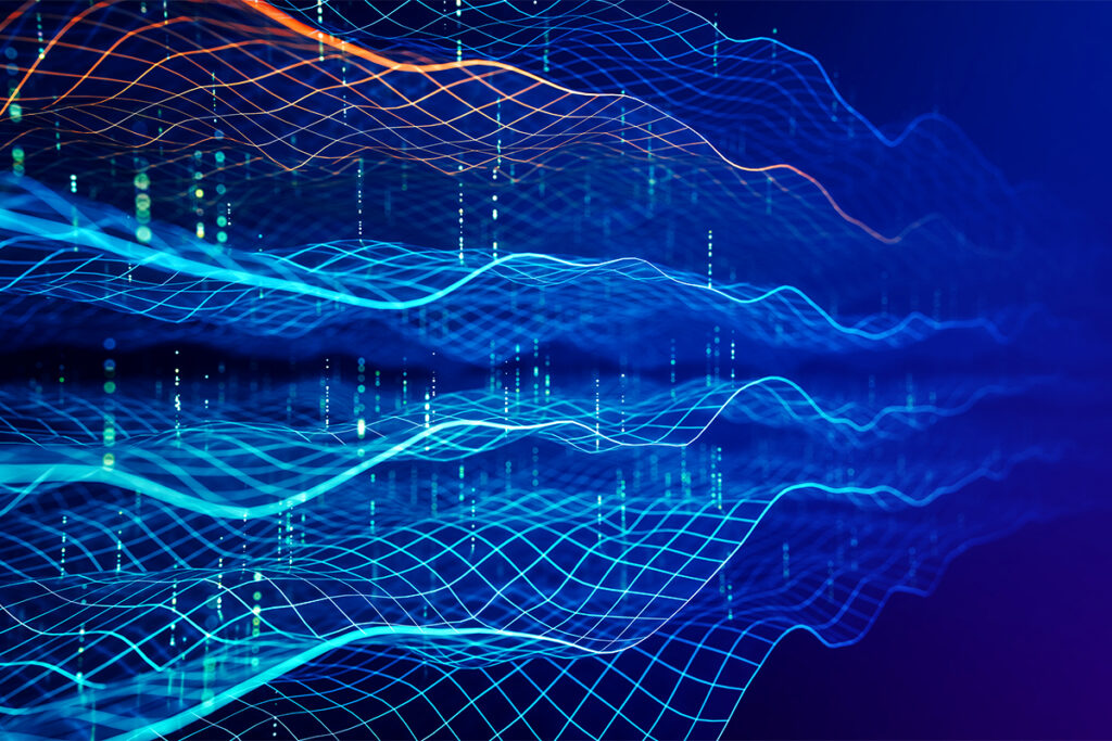 Abstract Technology Grid With Data Flow