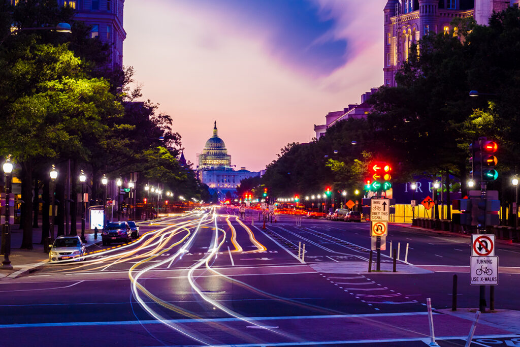 Light Trails On Road In City At Night